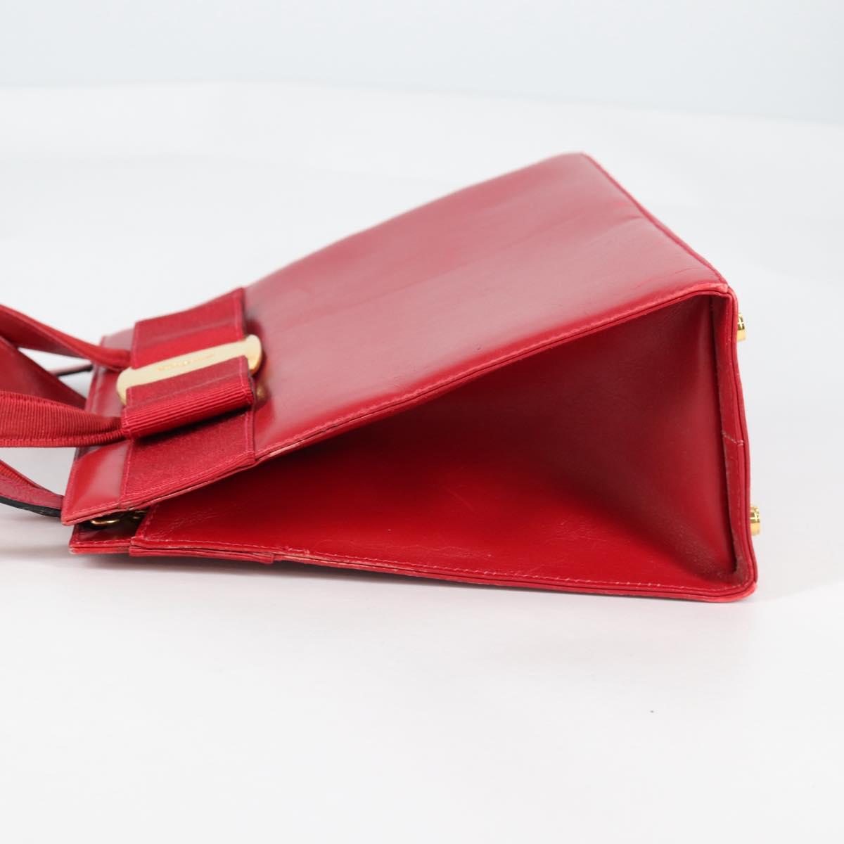 Salvatore Ferragamo Vala Hand Bag Leather 2way Red Gold Auth BA5145