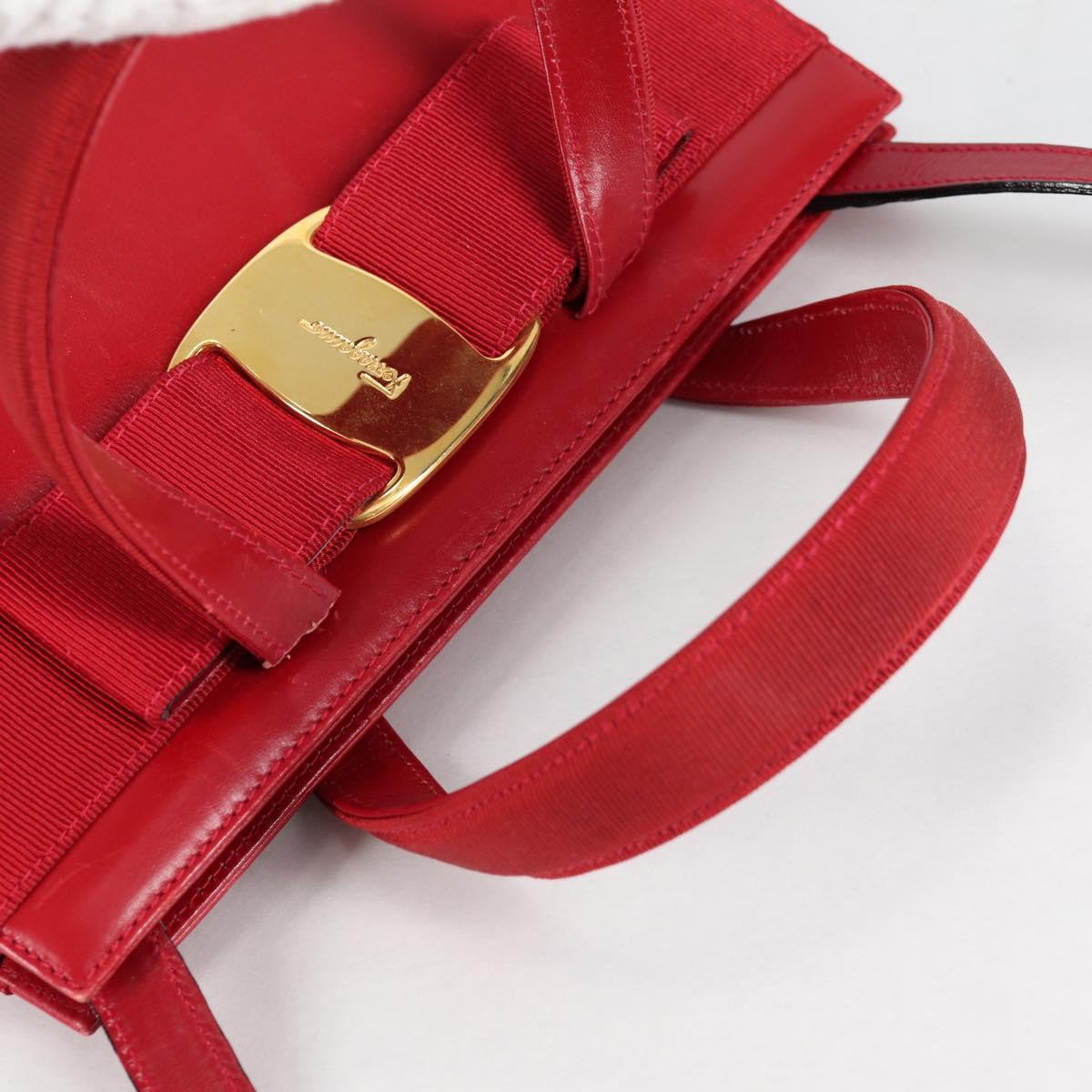 Salvatore Ferragamo Vala Hand Bag Leather 2way Red Gold Auth BA5145