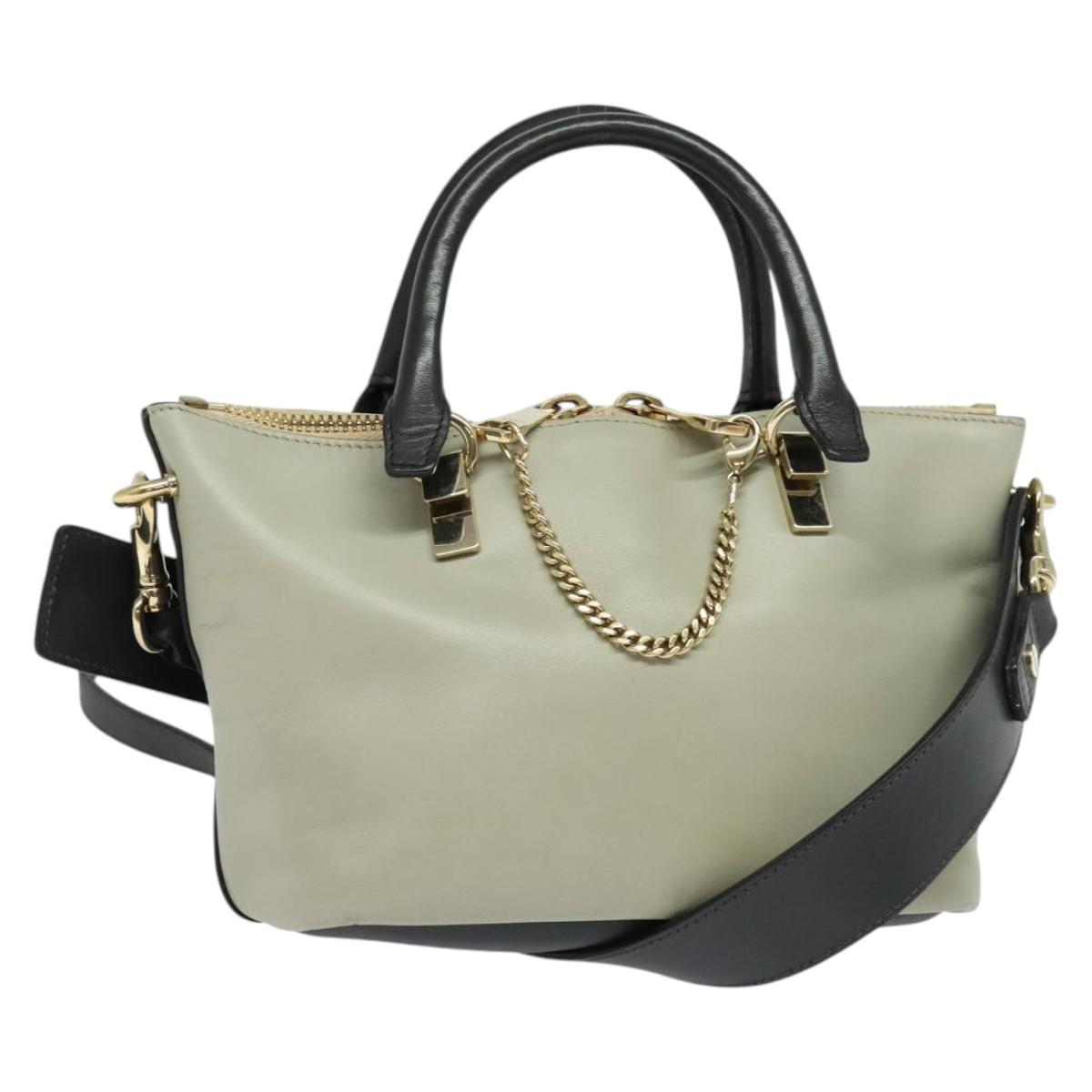 Chloe Bailey Hand Bag Leather 2way Navy Beige gold Auth BA5146