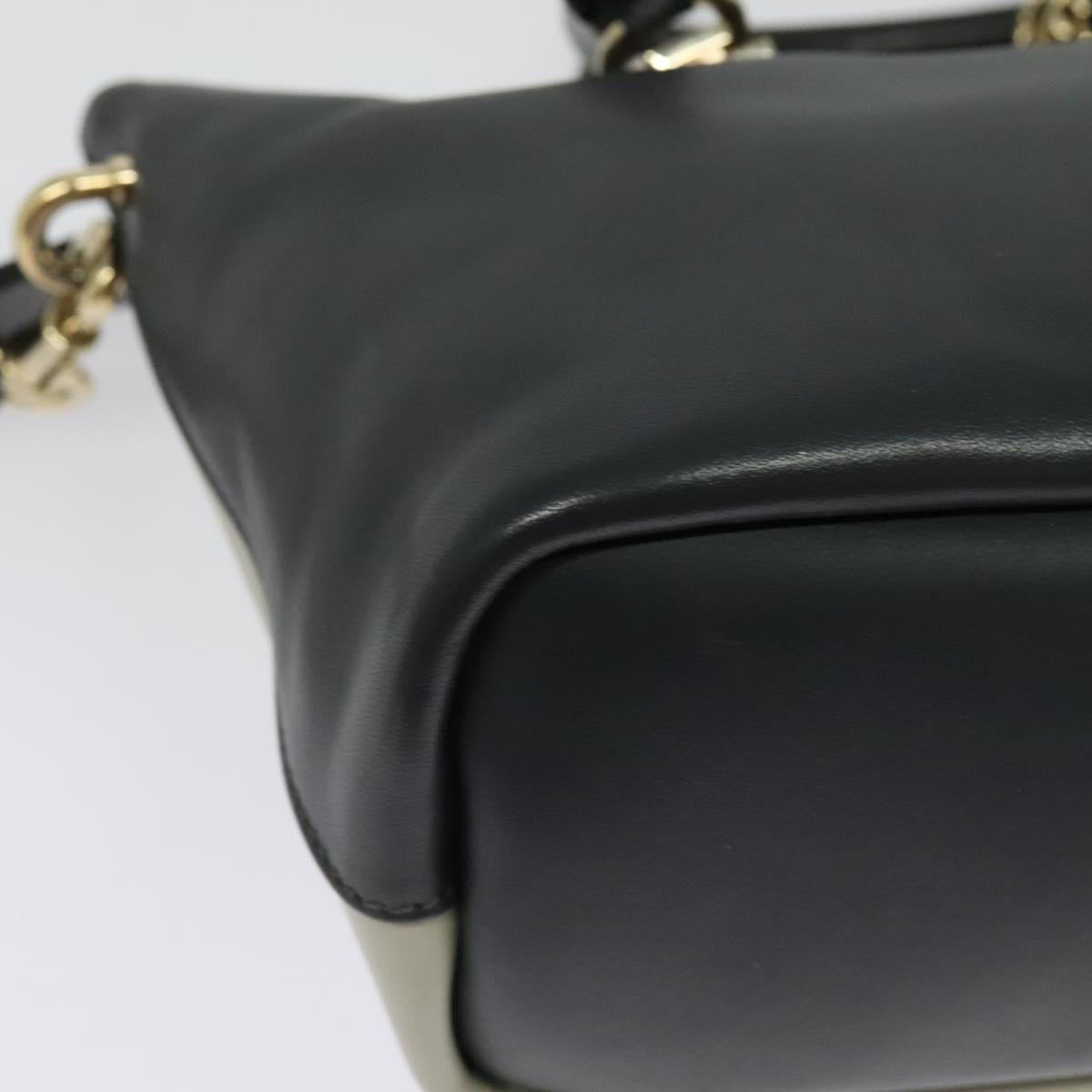 Chloe Bailey Hand Bag Leather 2way Navy Beige gold Auth BA5146
