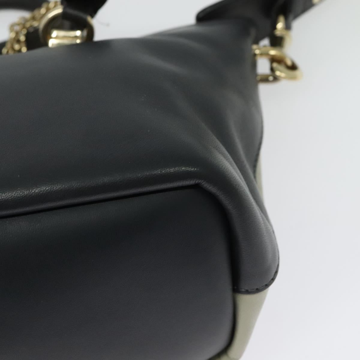 Chloe Bailey Hand Bag Leather 2way Navy Beige gold Auth BA5146