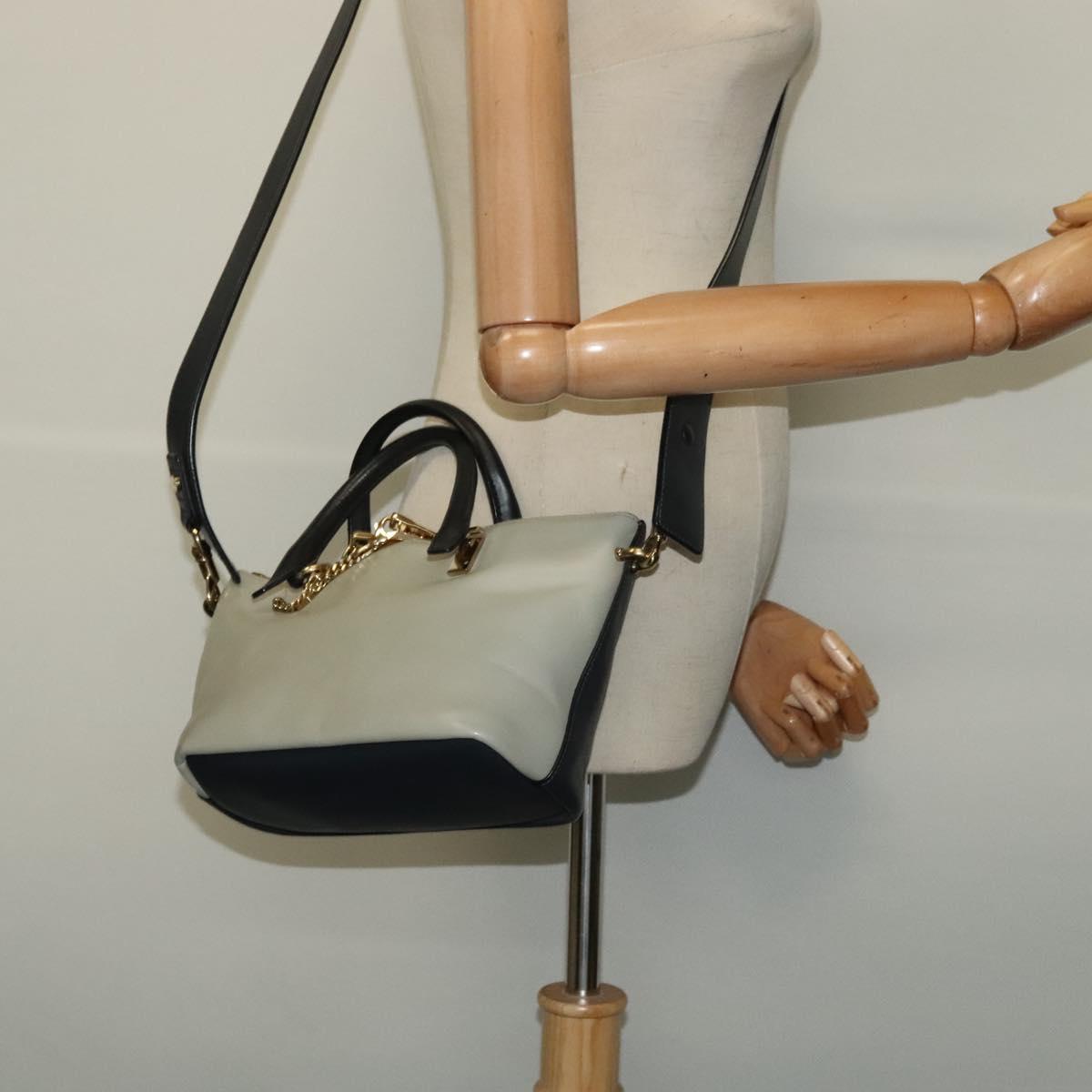 Chloe Bailey Hand Bag Leather 2way Navy Beige gold Auth BA5146