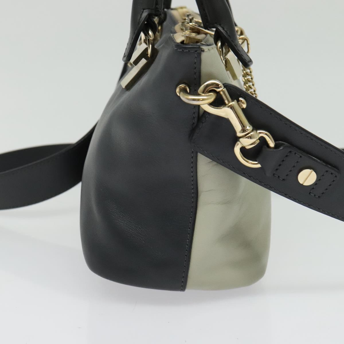 Chloe Bailey Hand Bag Leather 2way Navy Beige gold Auth BA5146
