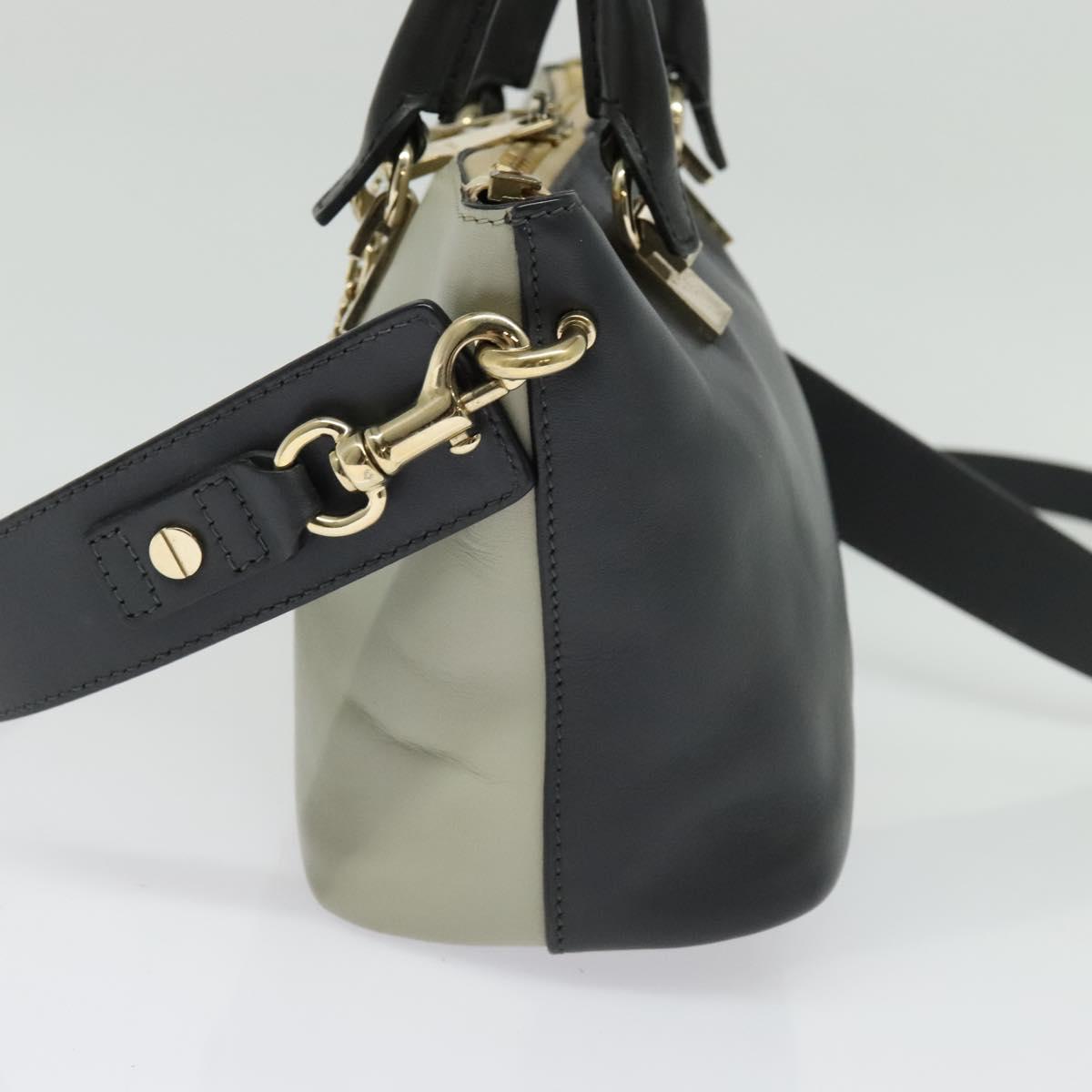 Chloe Bailey Hand Bag Leather 2way Navy Beige gold Auth BA5146