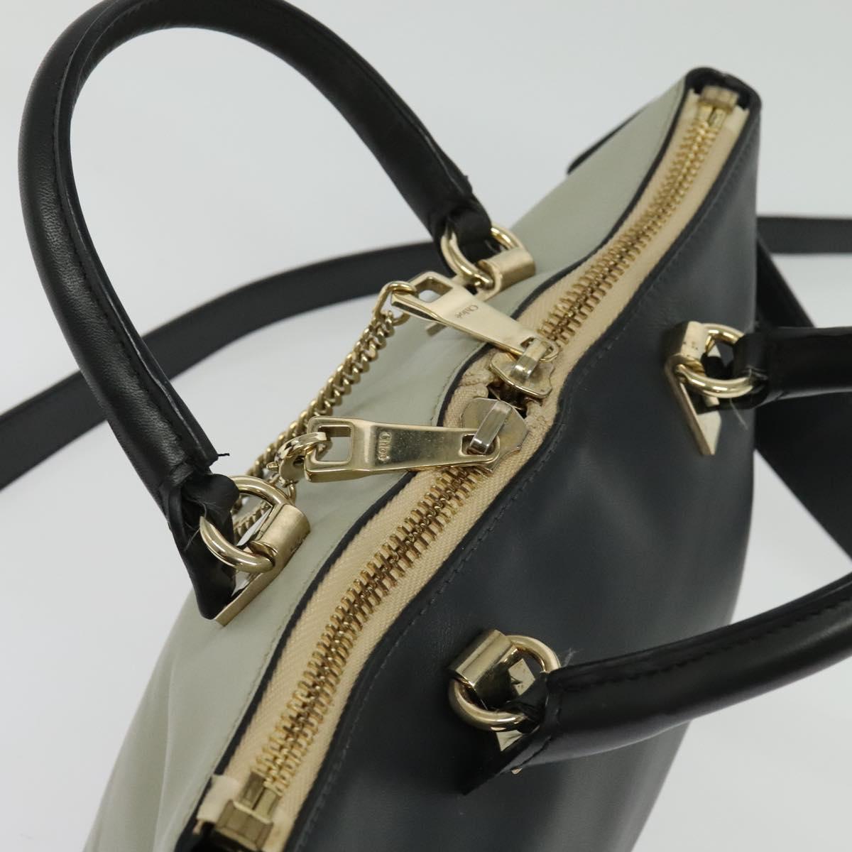 Chloe Bailey Hand Bag Leather 2way Navy Beige gold Auth BA5146