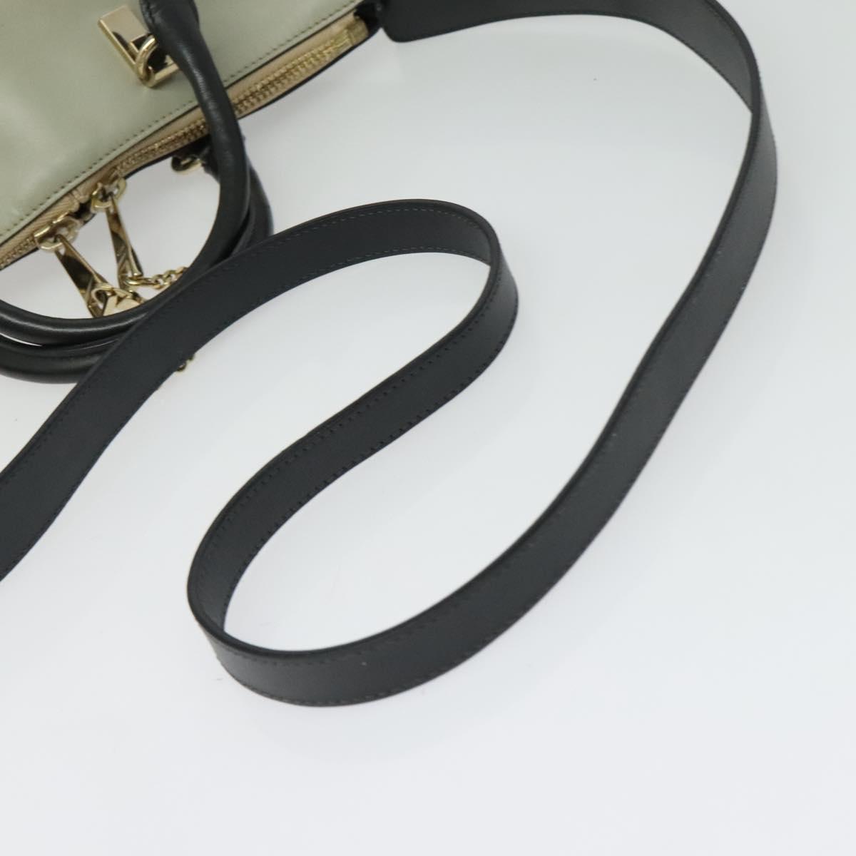 Chloe Bailey Hand Bag Leather 2way Navy Beige gold Auth BA5146