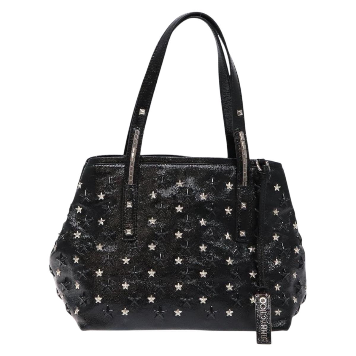 Jimmy Choo Studs Tote Bag Patent leather Black Silver Auth BA5147