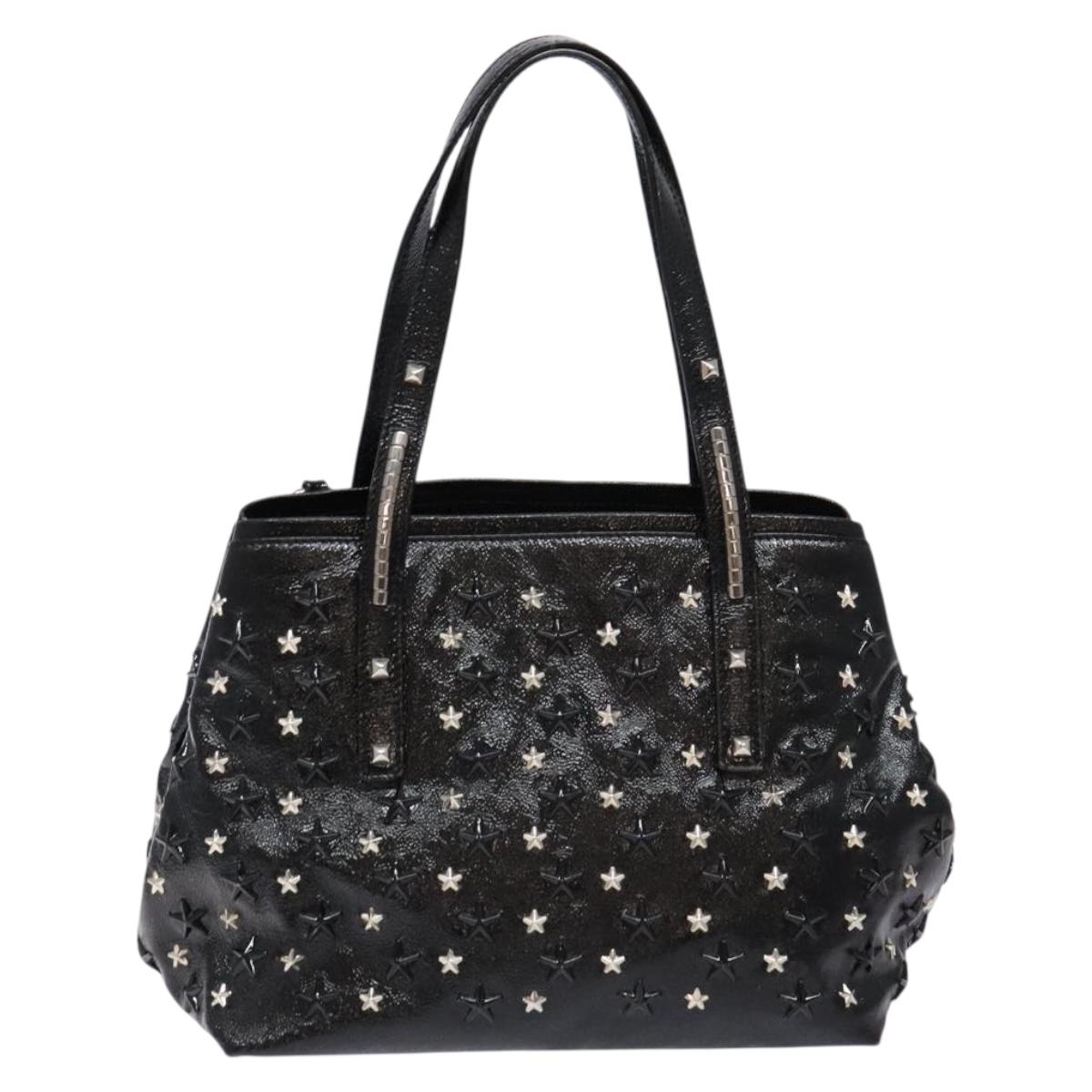 Jimmy Choo Studs Tote Bag Patent leather Black Silver Auth BA5147