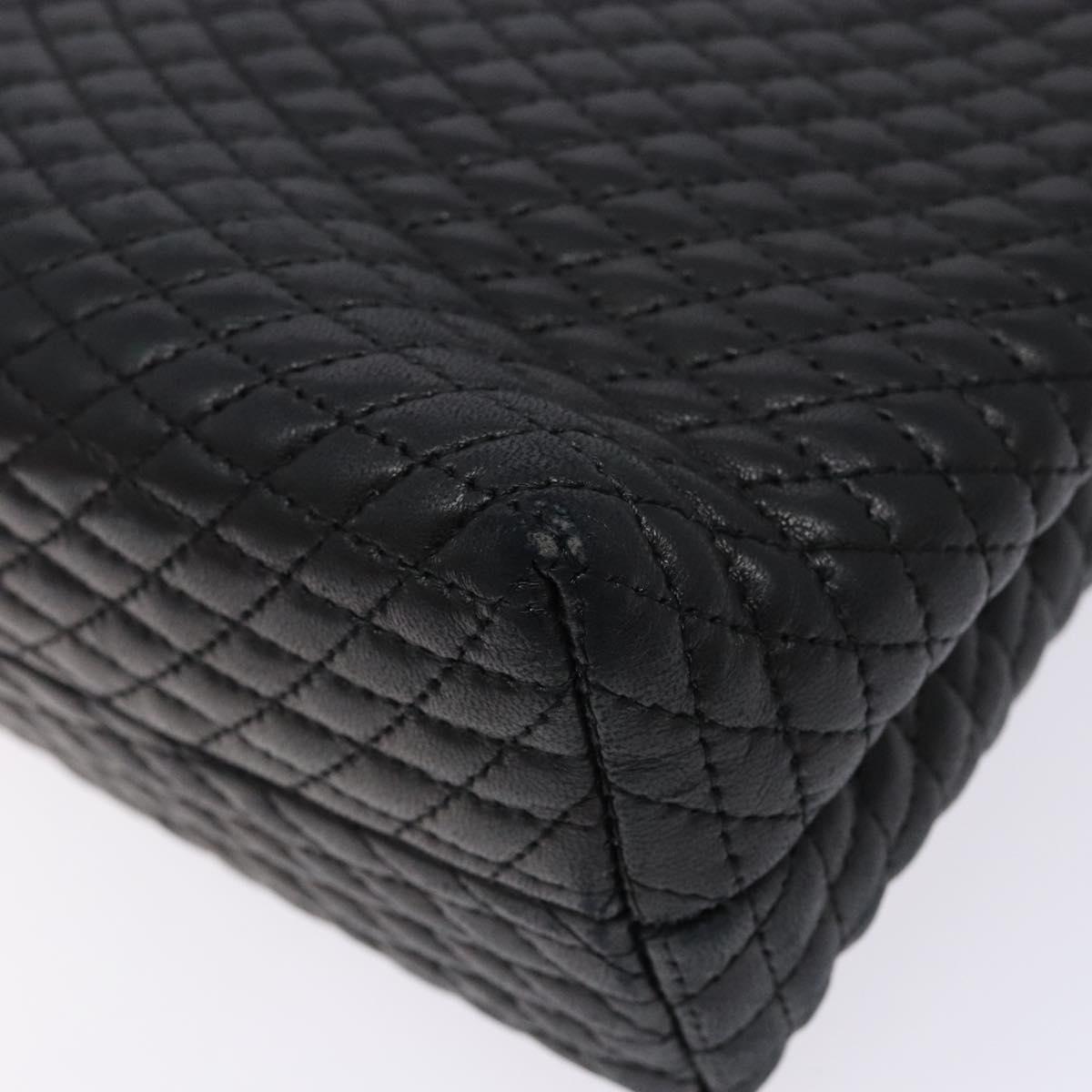 BALLY Quilted Hand Bag Leather Gold Black Auth BA5149