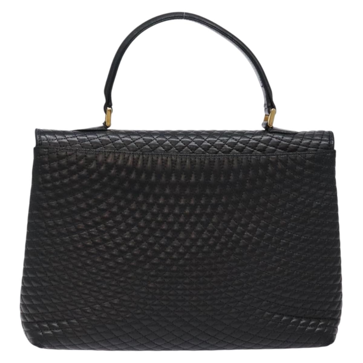 BALLY Quilted Hand Bag Leather Gold Black Auth BA5149