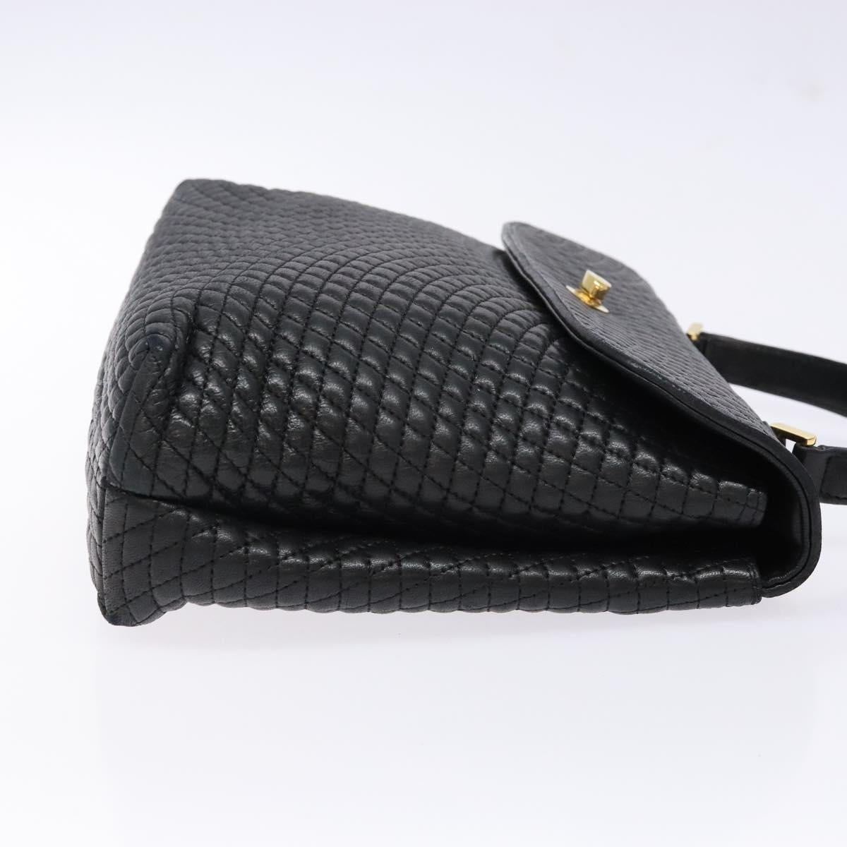 BALLY Quilted Hand Bag Leather Gold Black Auth BA5149