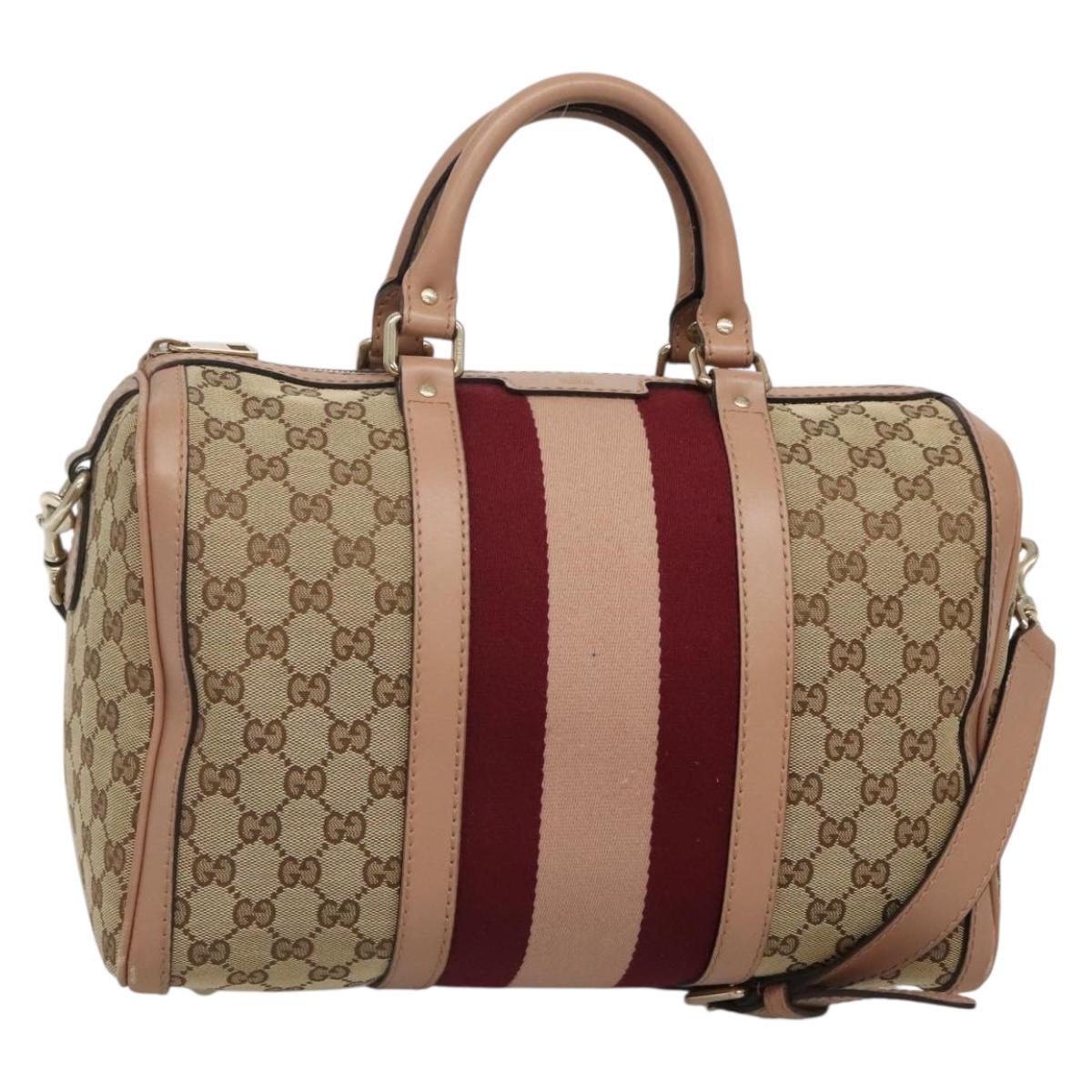 GUCCI GG Canvas Hand Bag 2way Beige Gold 247205 Auth BA5153