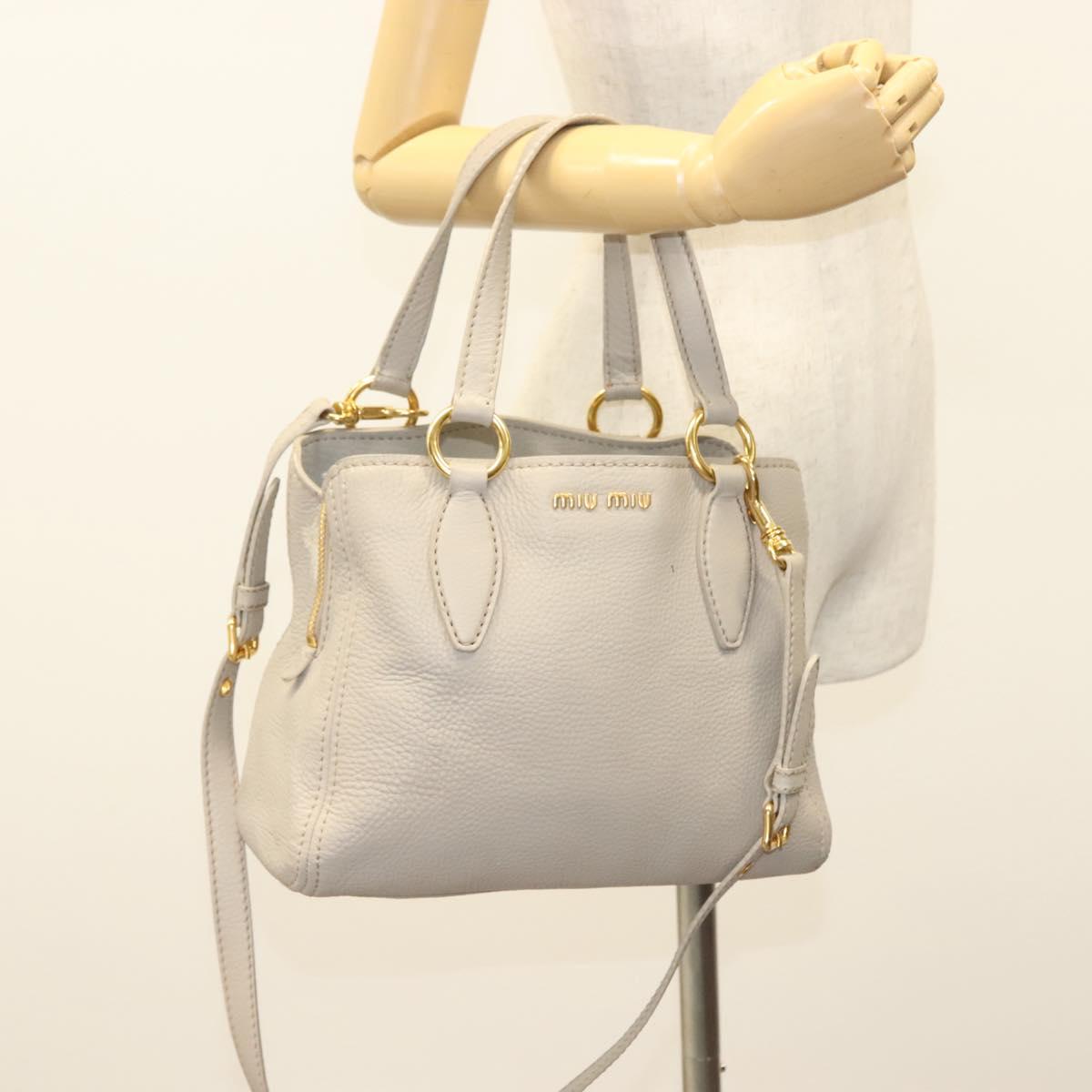 Miu Miu Hand Bag Leather 2way Gray Gold Auth BA5154