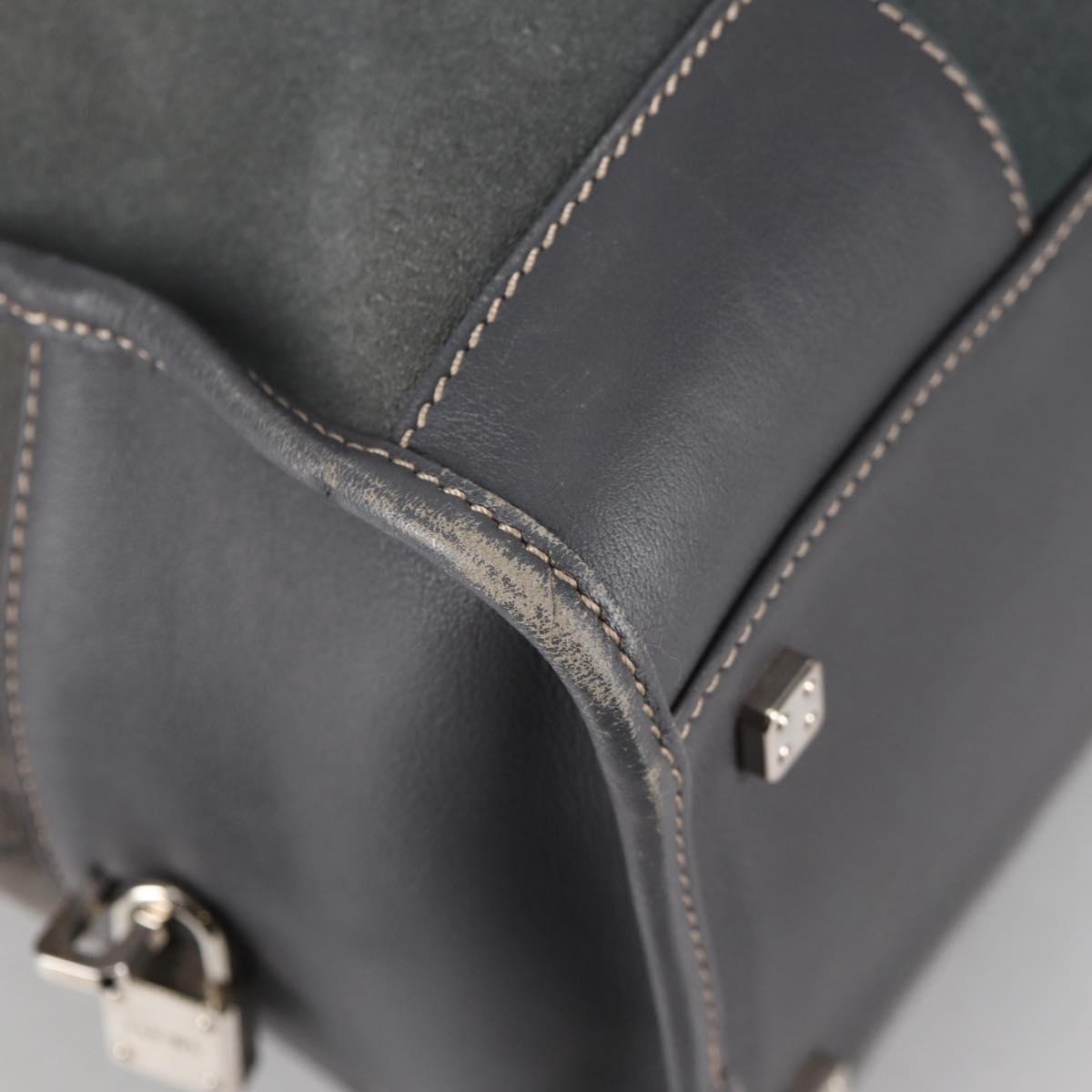 LOEWE Anagram Amazona 36 Hand Bag Suede Gray Silver Auth BA5158V