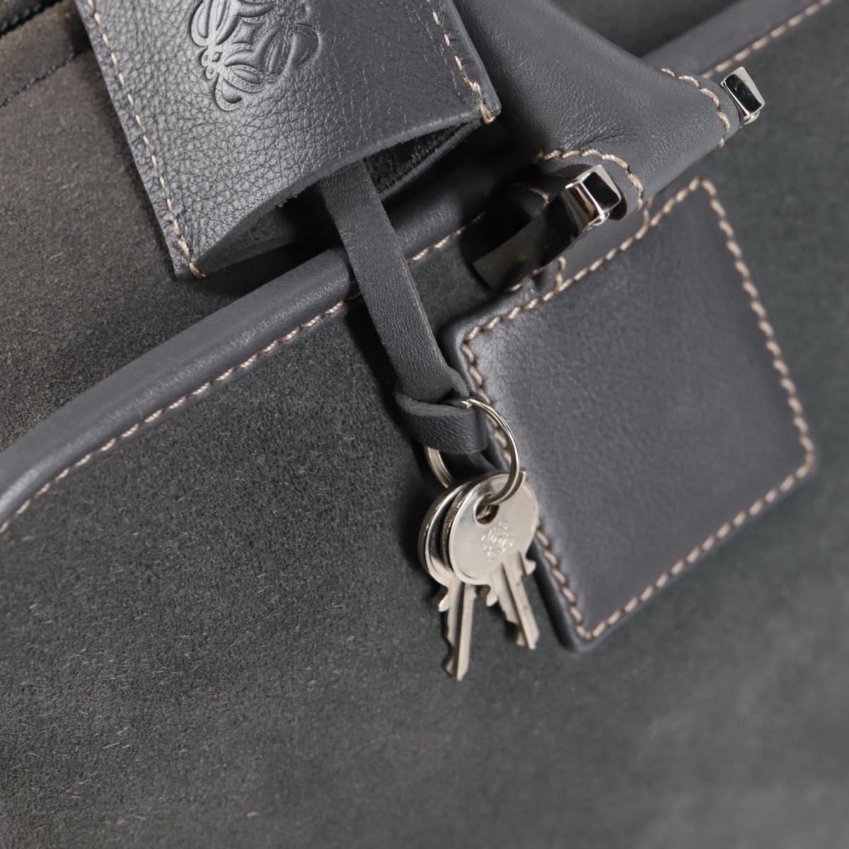 LOEWE Anagram Amazona 36 Hand Bag Suede Gray Silver Auth BA5158V