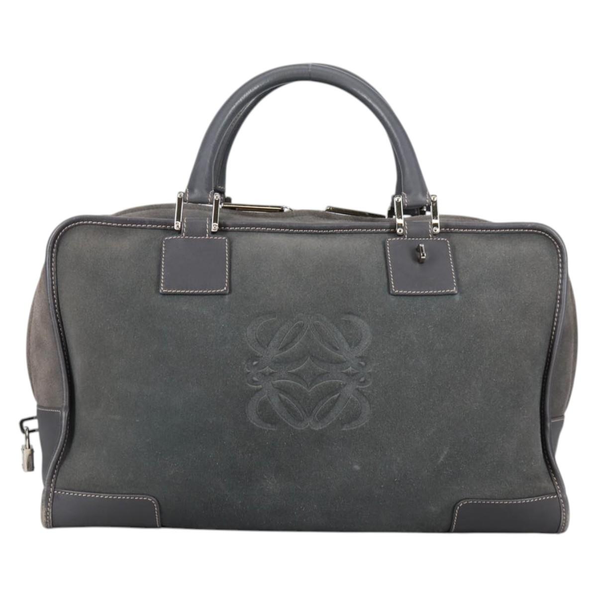 LOEWE Anagram Amazona 36 Hand Bag Suede Gray Silver Auth BA5158V