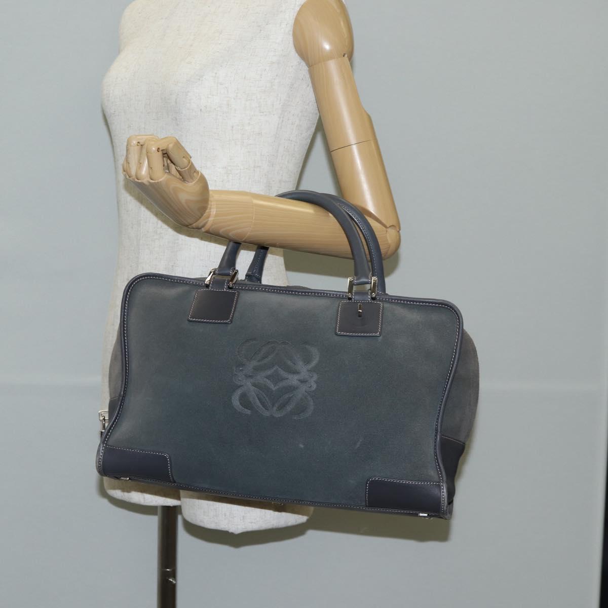 LOEWE Anagram Amazona 36 Hand Bag Suede Gray Silver Auth BA5158V