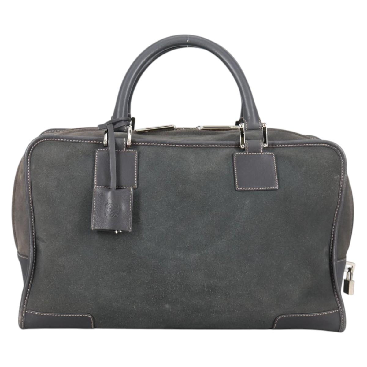 LOEWE Anagram Amazona 36 Hand Bag Suede Gray Silver Auth BA5158V