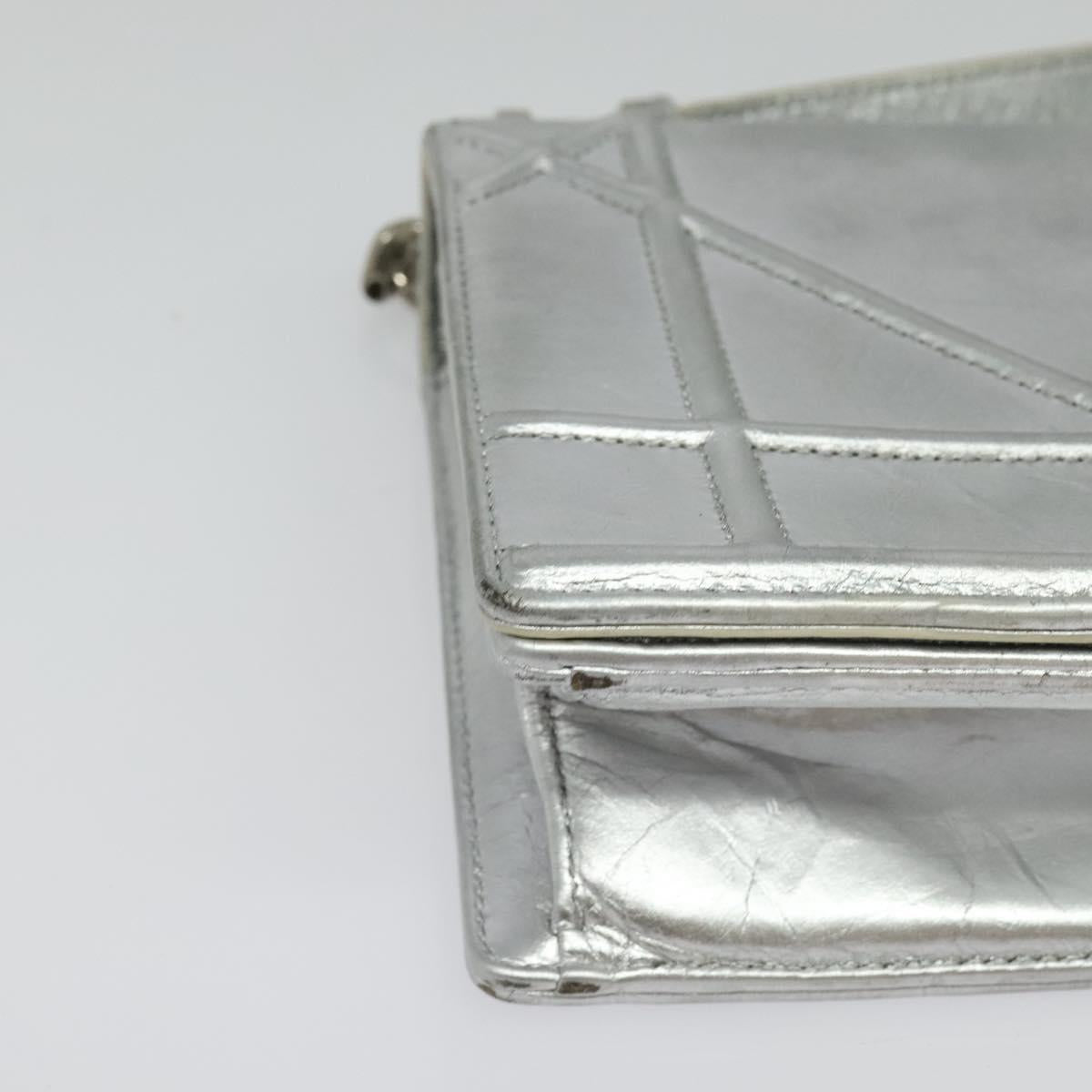 Christian Dior Chain Diorama Shoulder Bag Leather Silver Auth BA5163