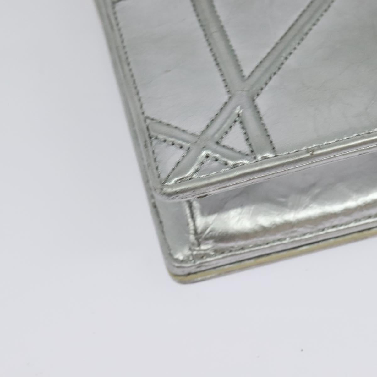 Christian Dior Chain Diorama Shoulder Bag Leather Silver Auth BA5163