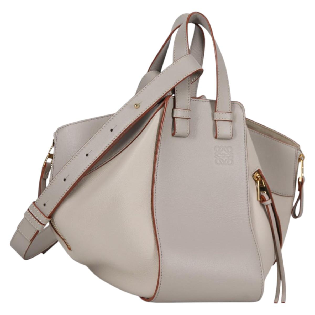 LOEWE Anagram Hammock Small Hand Bag Leather Gray Gold Auth BA5164M