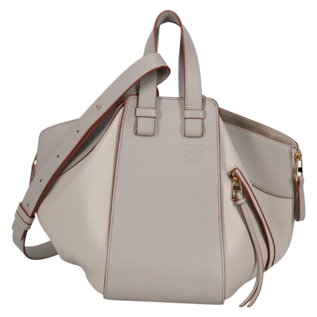 LOEWE Anagram Hammock Small Hand Bag Leather Gray Gold Auth BA5164M