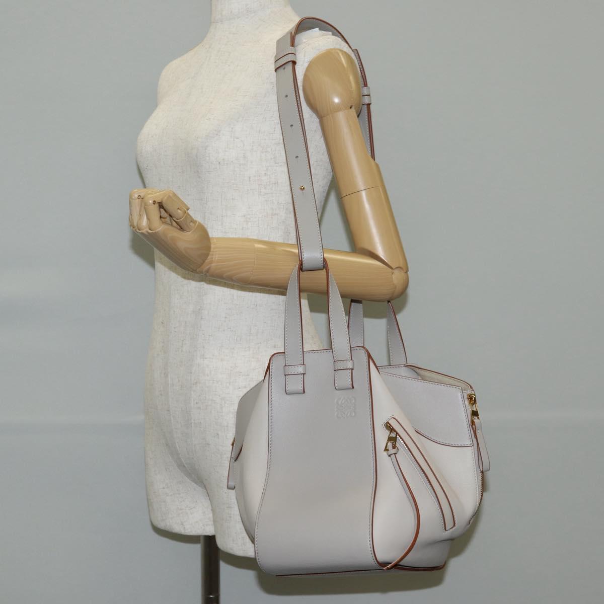 LOEWE Anagram Hammock Small Hand Bag Leather Gray Gold Auth BA5164M