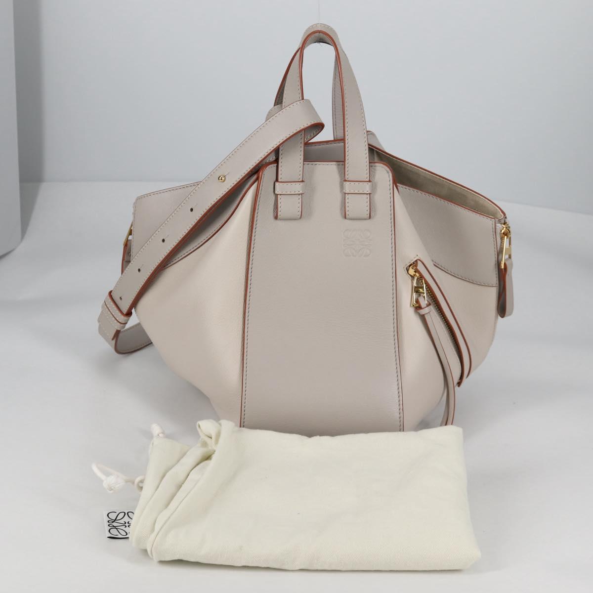 LOEWE Anagram Hammock Small Hand Bag Leather Gray Gold Auth BA5164M