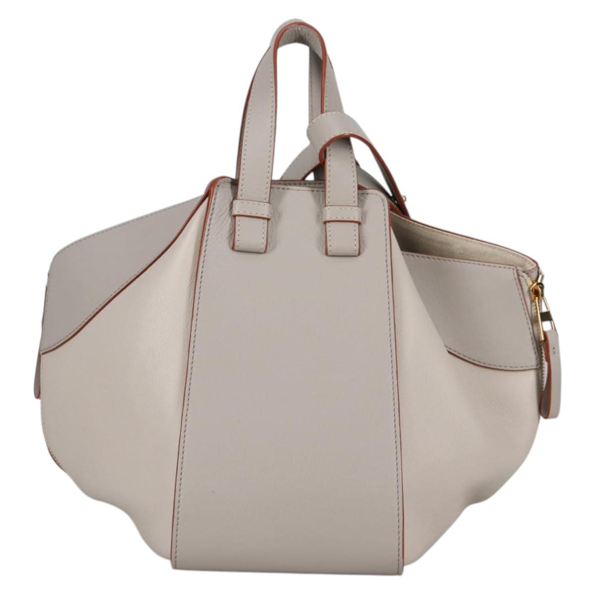 LOEWE Anagram Hammock Small Hand Bag Leather Gray Gold Auth BA5164M