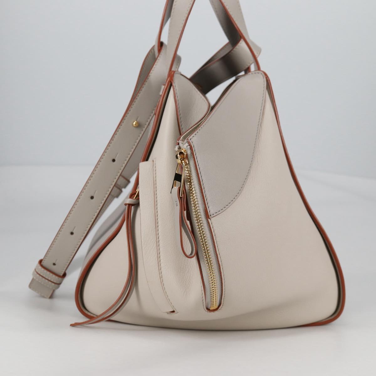 LOEWE Anagram Hammock Small Hand Bag Leather Gray Gold Auth BA5164M
