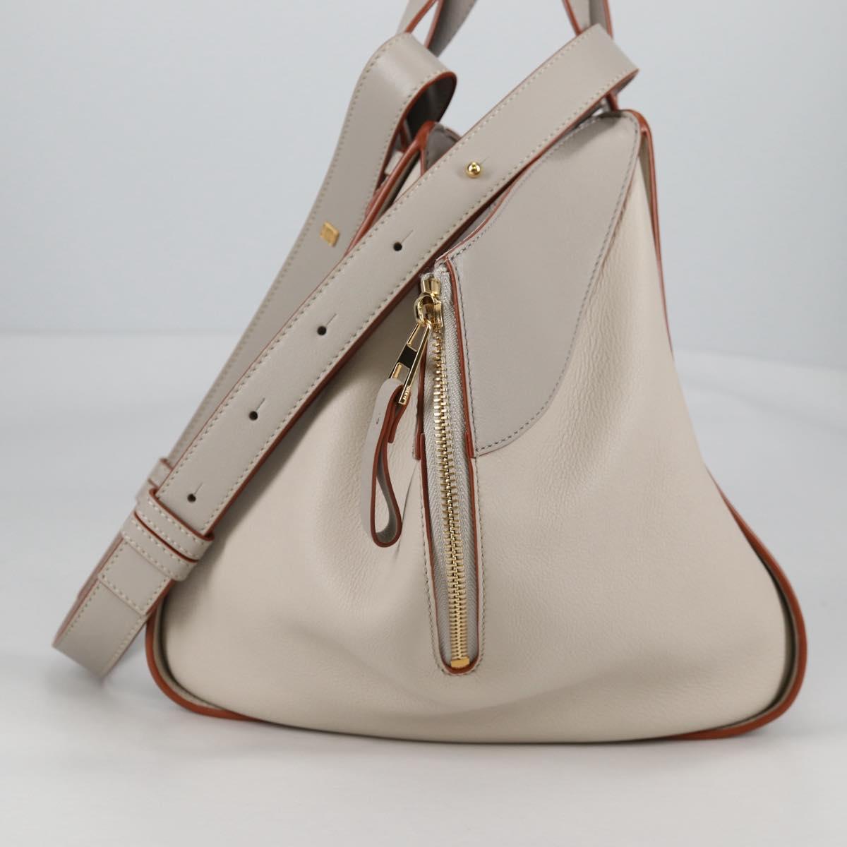 LOEWE Anagram Hammock Small Hand Bag Leather Gray Gold Auth BA5164M