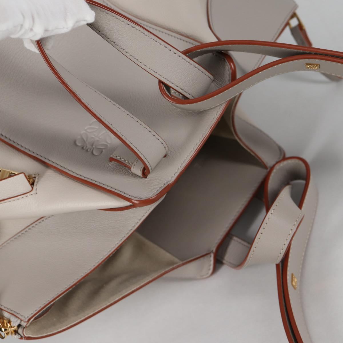 LOEWE Anagram Hammock Small Hand Bag Leather Gray Gold Auth BA5164M