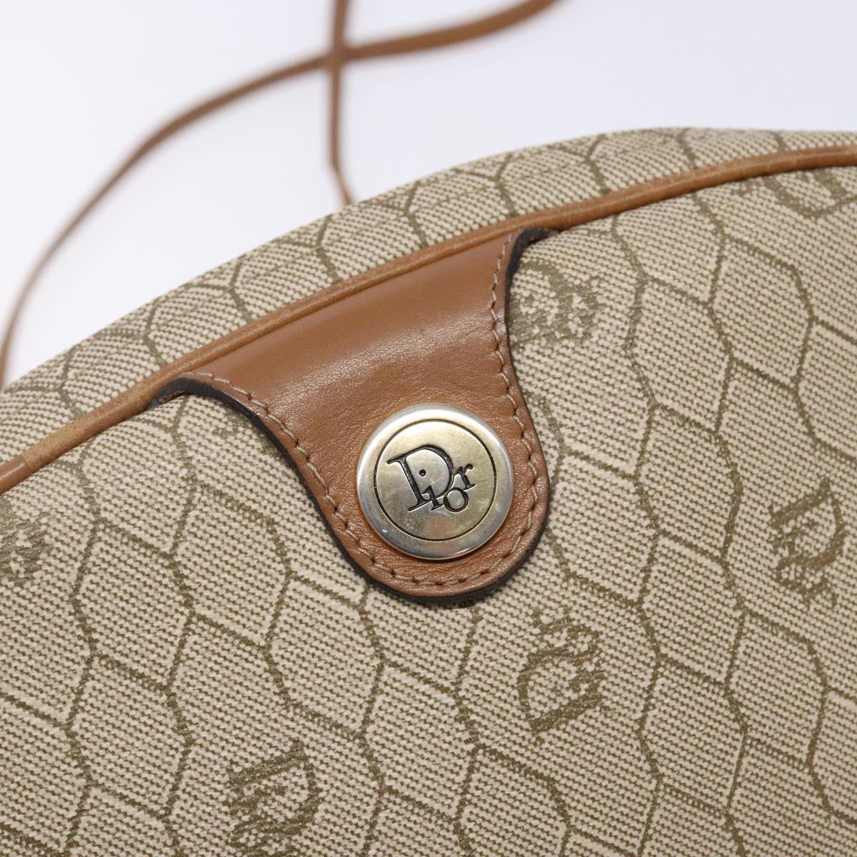 Christian Dior Honeycomb Canvas Shoulder Bag PVC Beige Gold Auth BA5167