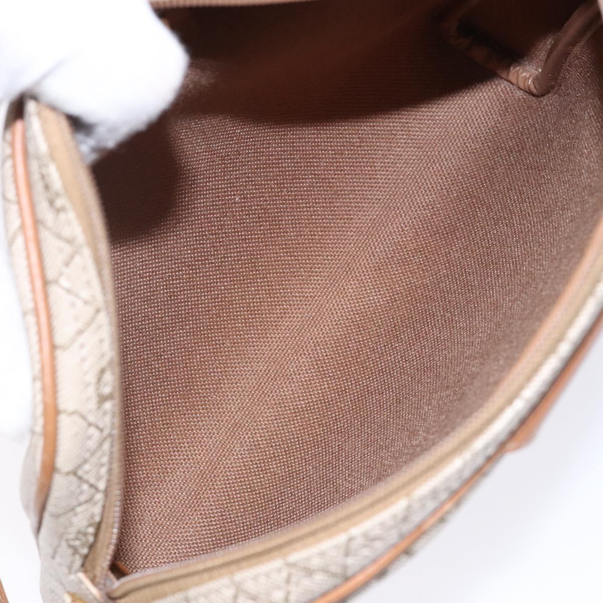 Christian Dior Honeycomb Canvas Shoulder Bag PVC Beige Gold Auth BA5167