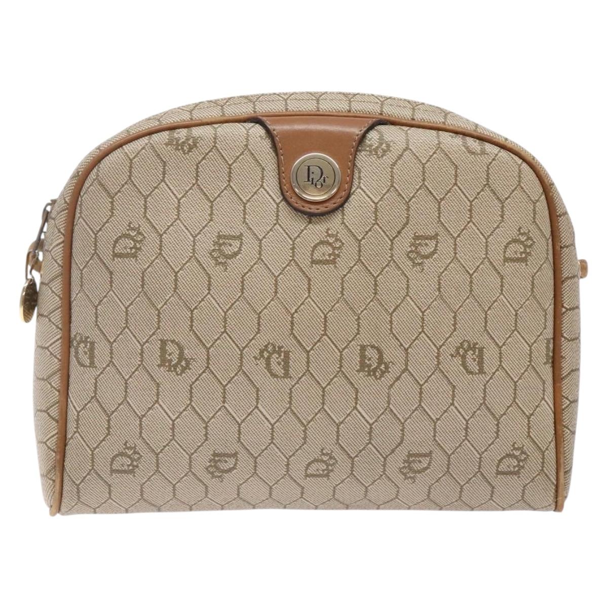 Christian Dior Honeycomb Canvas Shoulder Bag PVC Beige Gold Auth BA5167