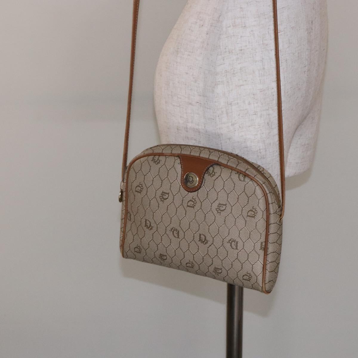 Christian Dior Honeycomb Canvas Shoulder Bag PVC Beige Gold Auth BA5167