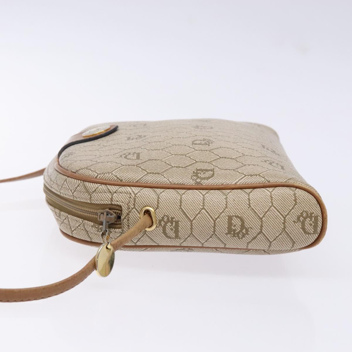 Christian Dior Honeycomb Canvas Shoulder Bag PVC Beige Gold Auth BA5167