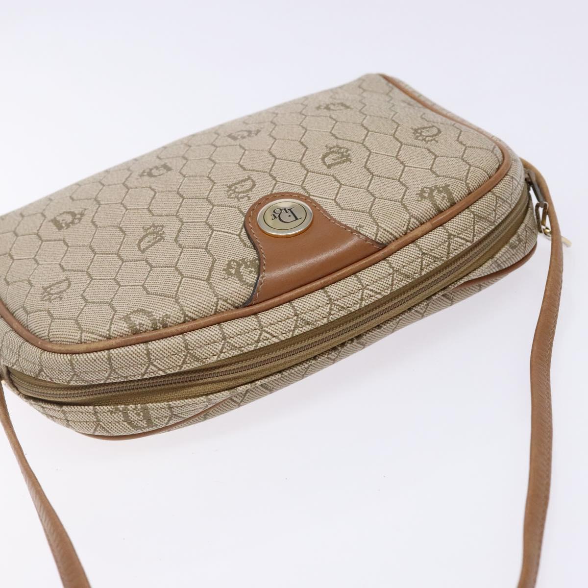 Christian Dior Honeycomb Canvas Shoulder Bag PVC Beige Gold Auth BA5167