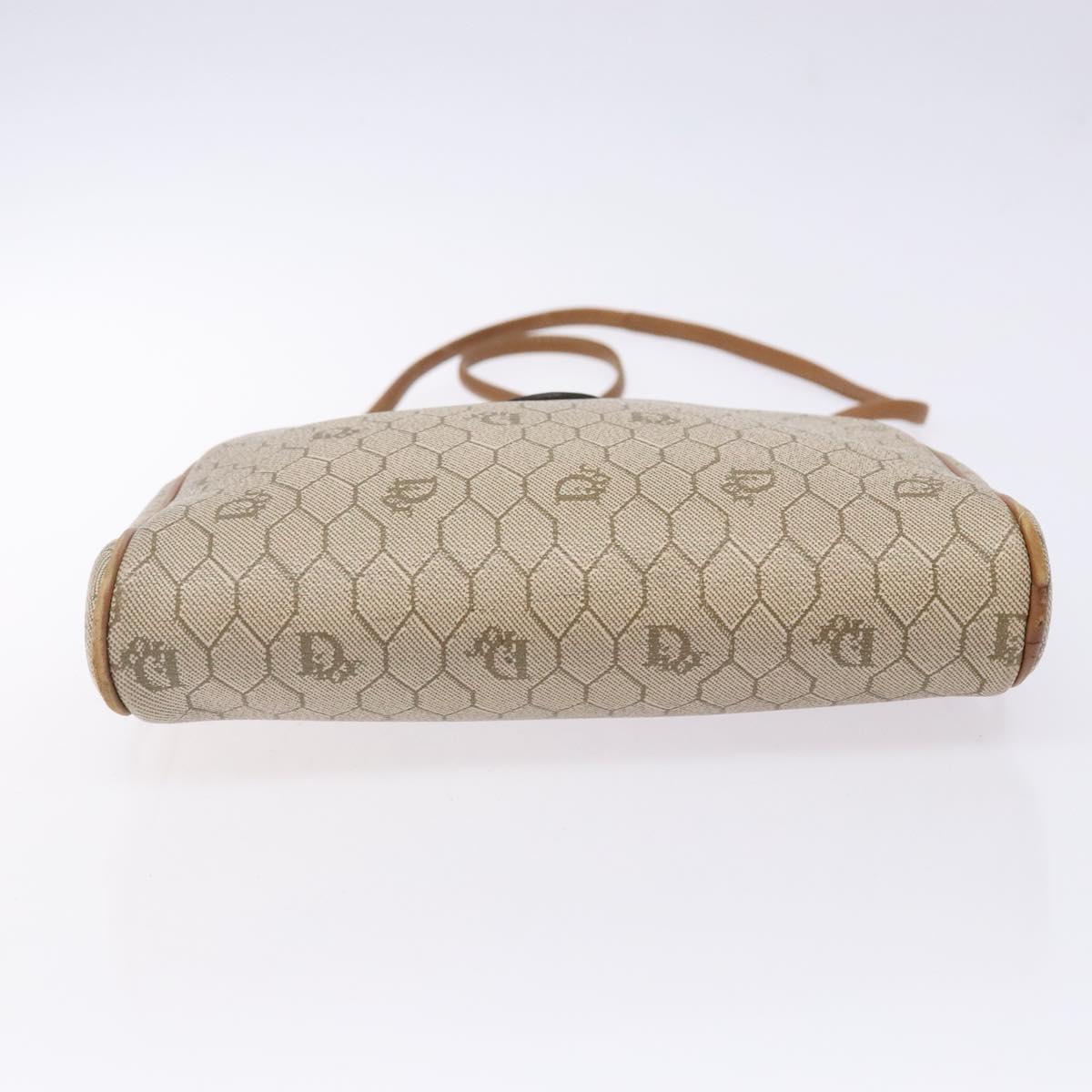 Christian Dior Honeycomb Canvas Shoulder Bag PVC Beige Gold Auth BA5167