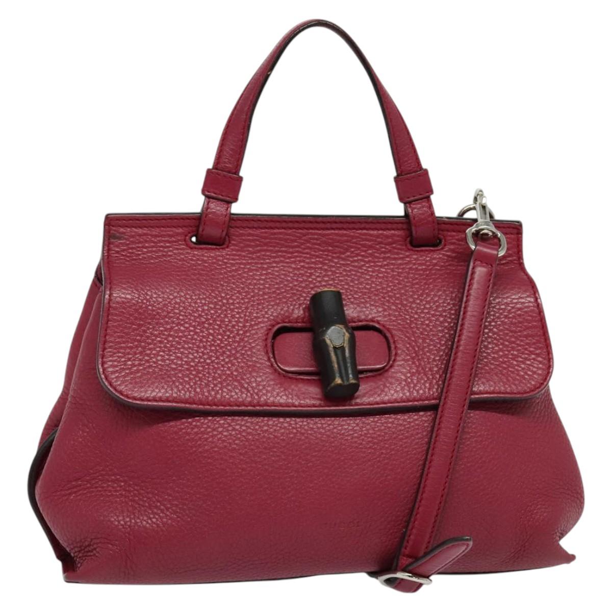 GUCCI Bamboo Daily Hand Bag Leather 2way Pink Silver 370831 Auth BA5180