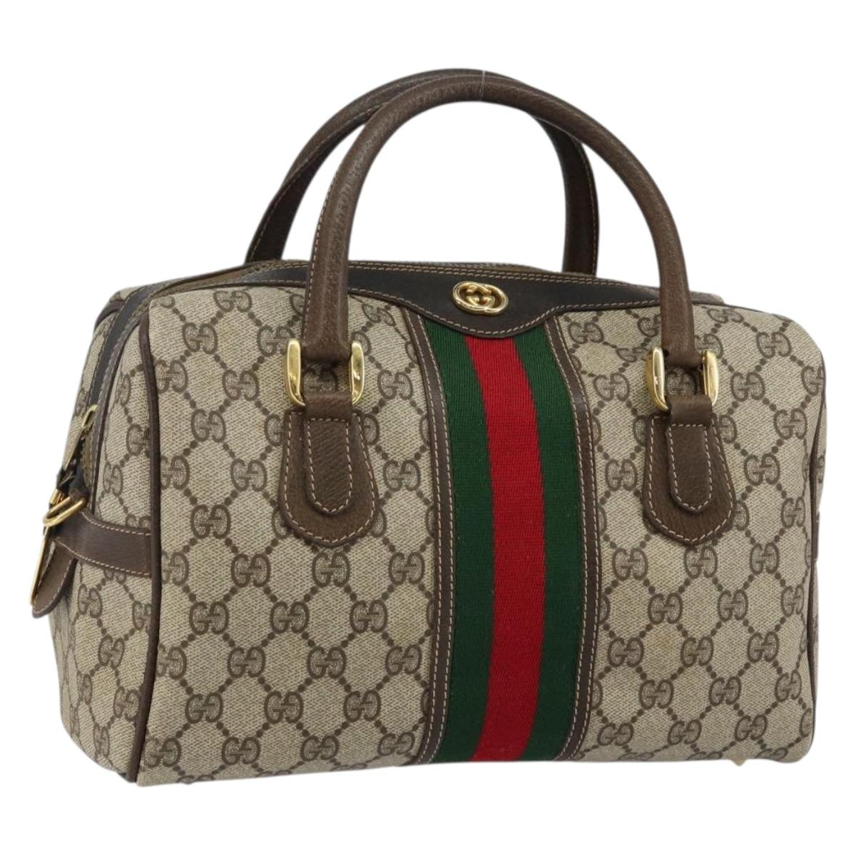 GUCCI GG Supreme Web Sherry Line Hand Bag PVC Beige Gold 67 01 4422 Auth BA5183