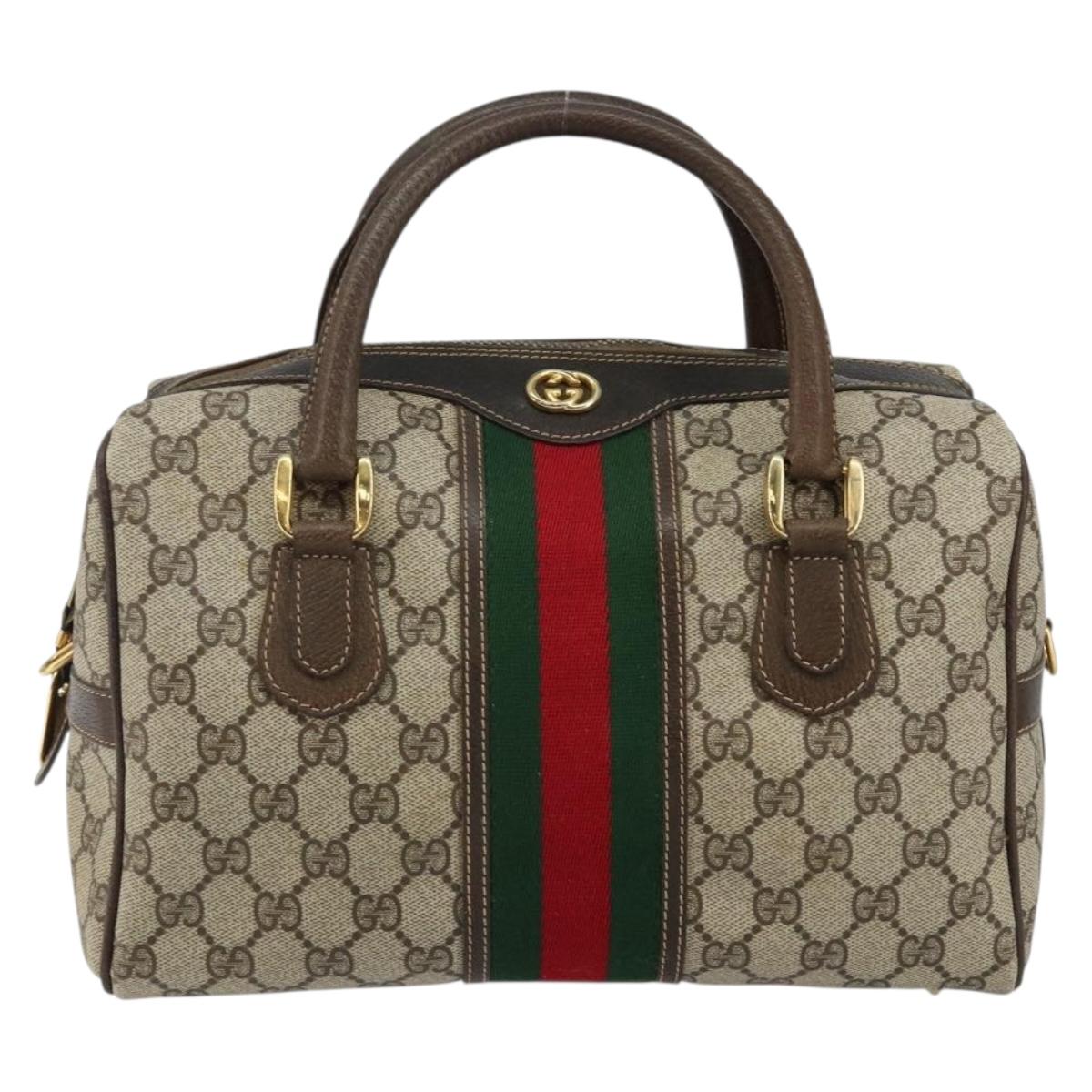 GUCCI GG Supreme Web Sherry Line Hand Bag PVC Beige Gold 67 01 4422 Auth BA5183