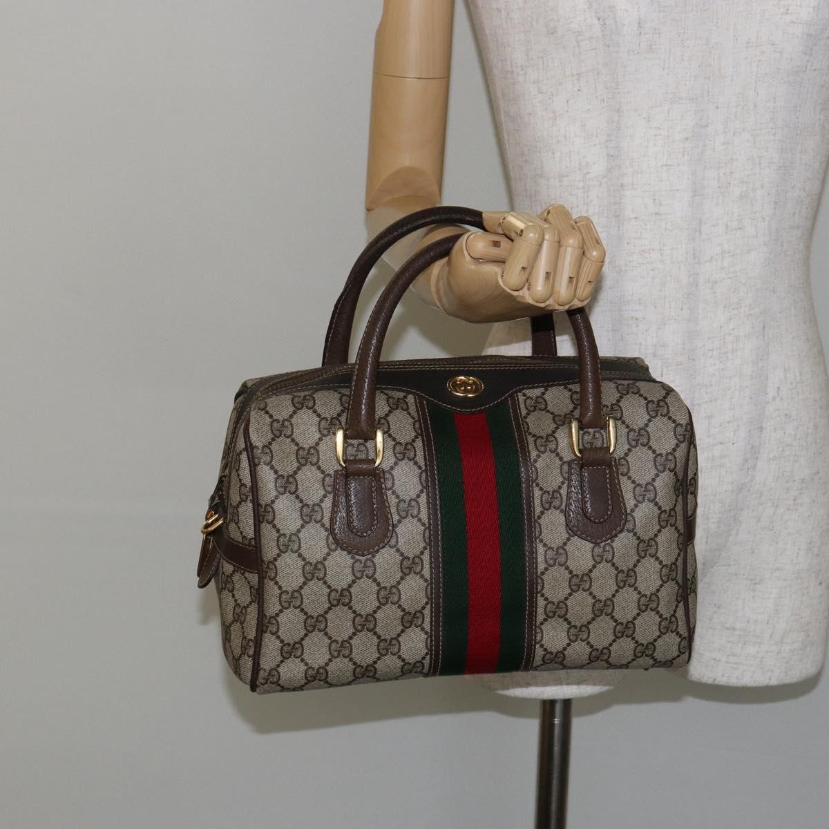 GUCCI GG Supreme Web Sherry Line Hand Bag PVC Beige Gold 67 01 4422 Auth BA5183