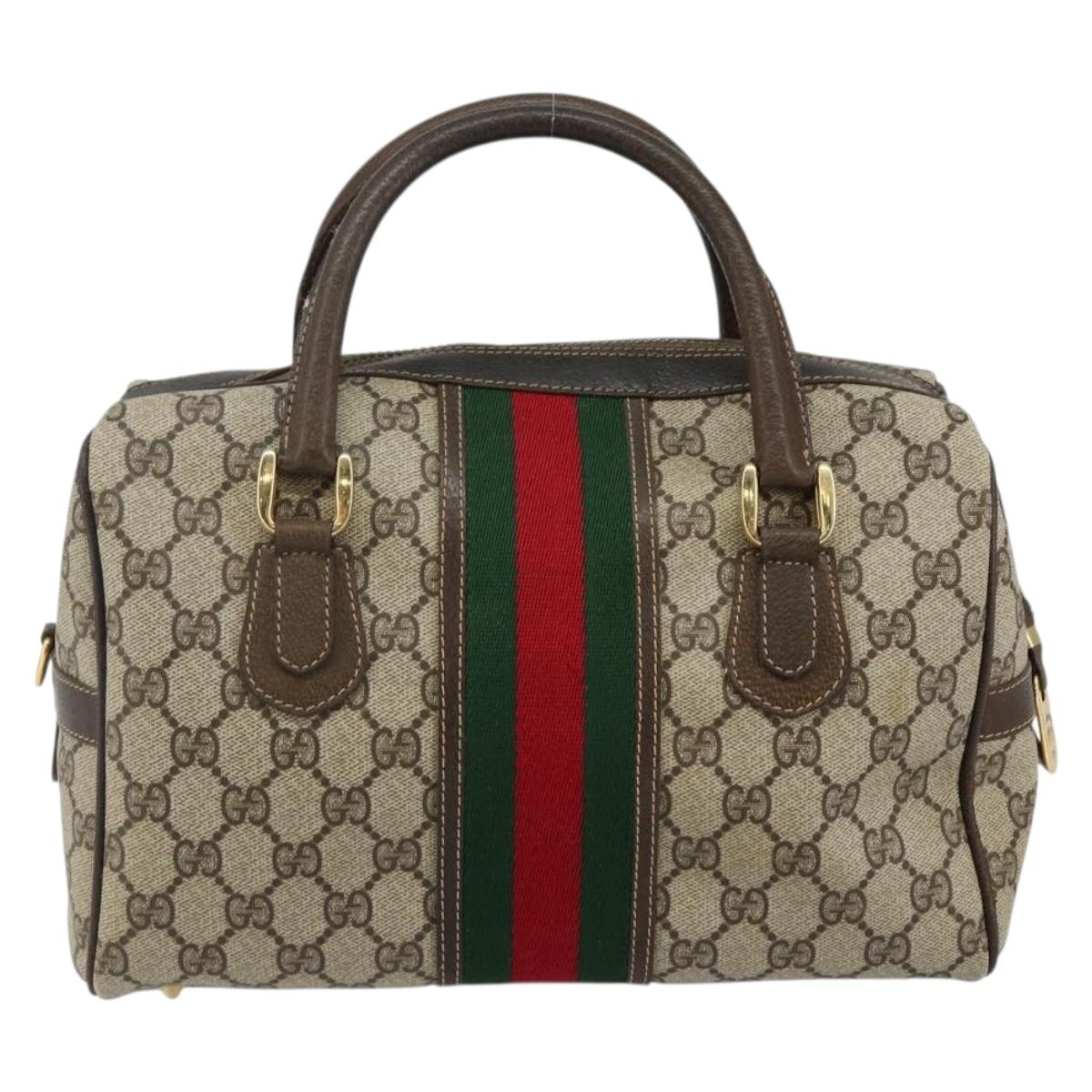GUCCI GG Supreme Web Sherry Line Hand Bag PVC Beige Gold 67 01 4422 Auth BA5183