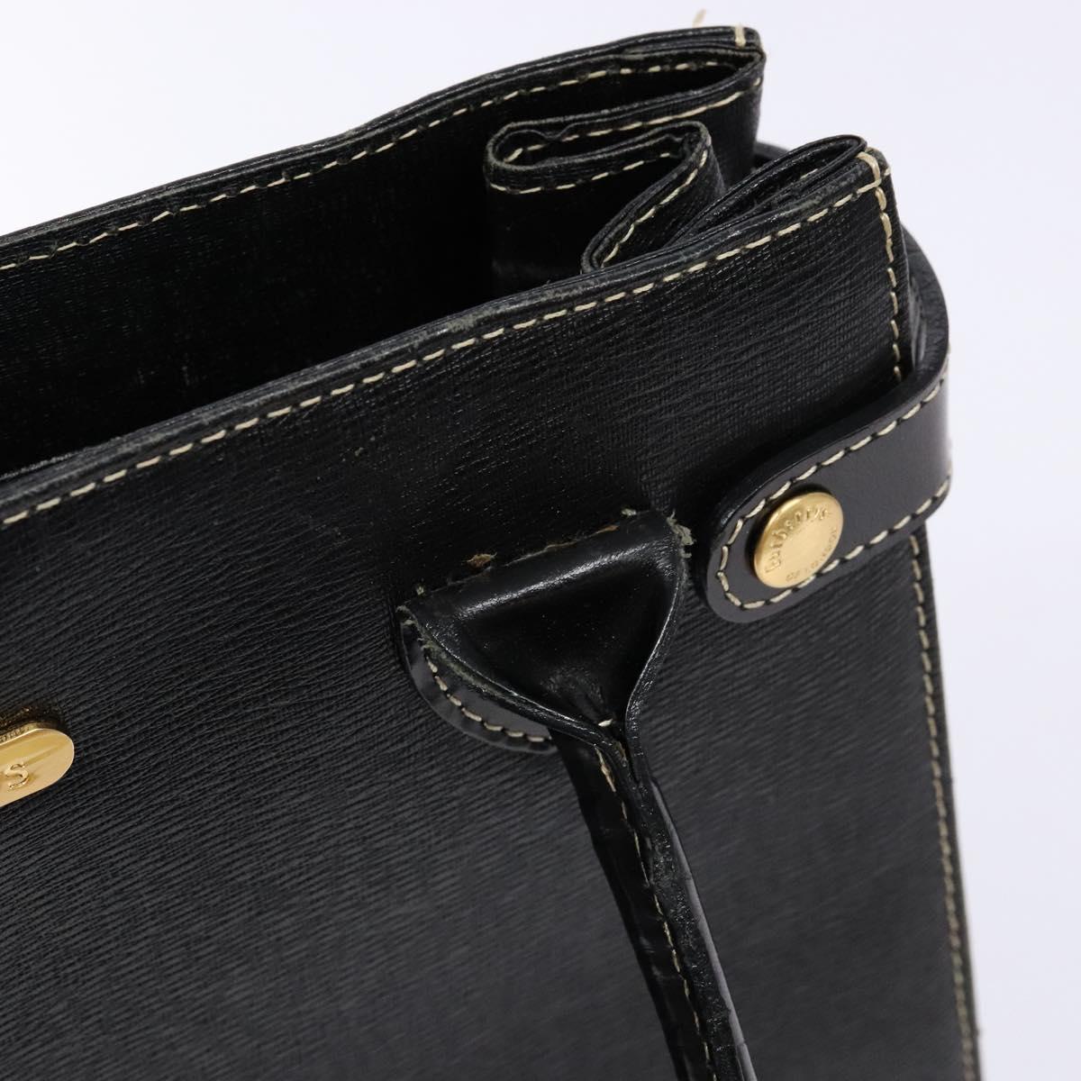Burberrys Hand Bag Leather Black Gold Auth BA5185