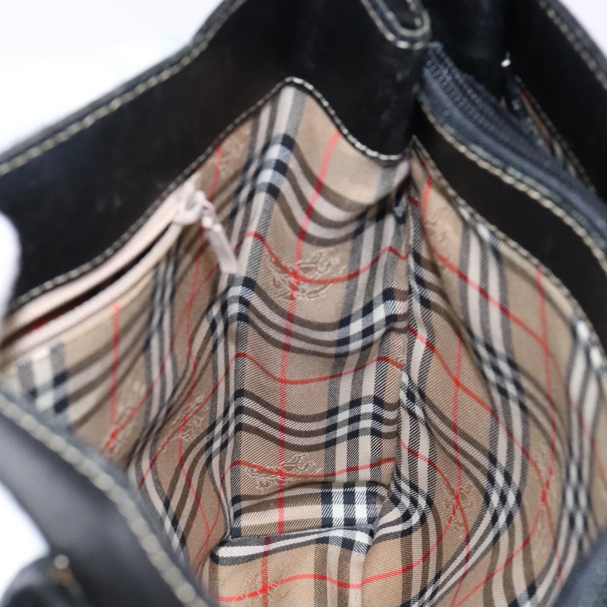 Burberrys Hand Bag Leather Black Gold Auth BA5185