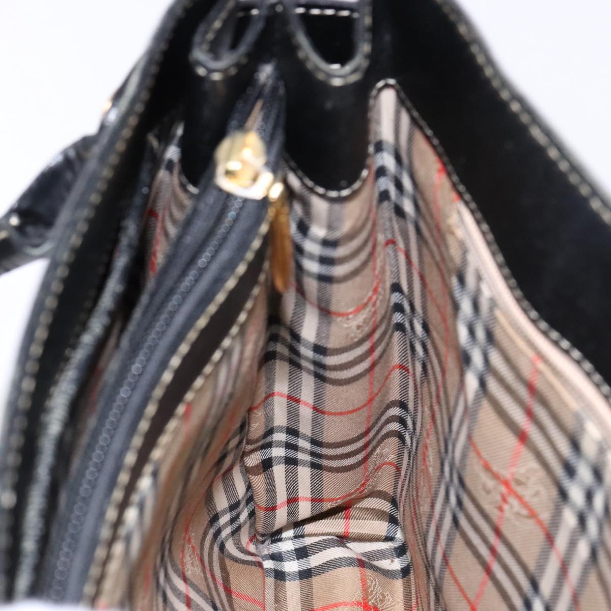 Burberrys Hand Bag Leather Black Gold Auth BA5185