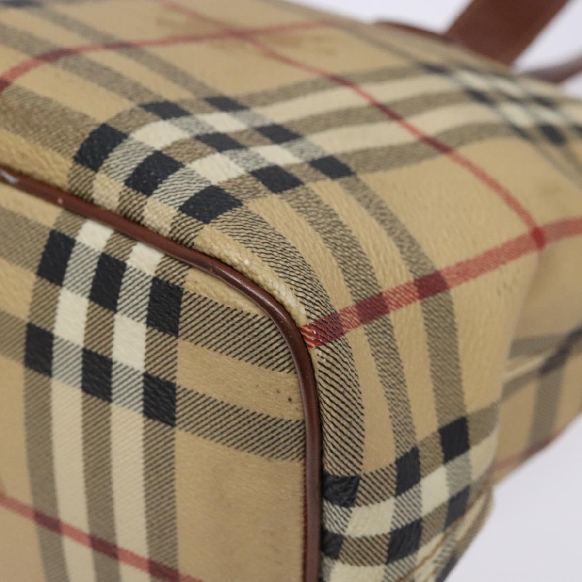 BURBERRY Nova Check Tote Bag PVC Beige Gold Auth BA5186