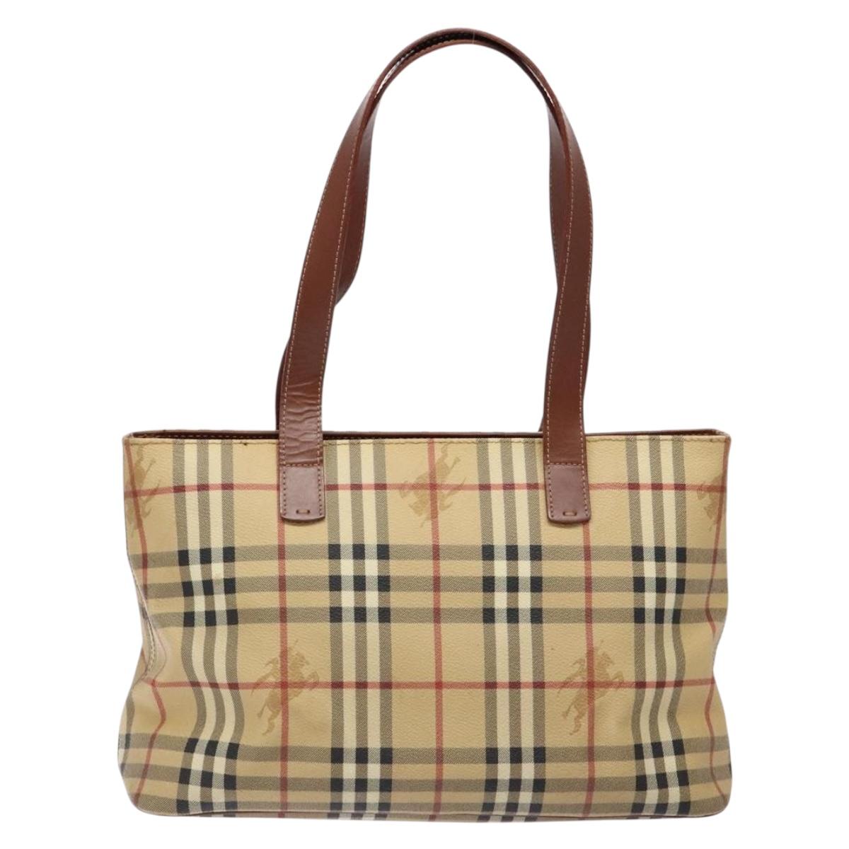 BURBERRY Nova Check Tote Bag PVC Beige Gold Auth BA5186