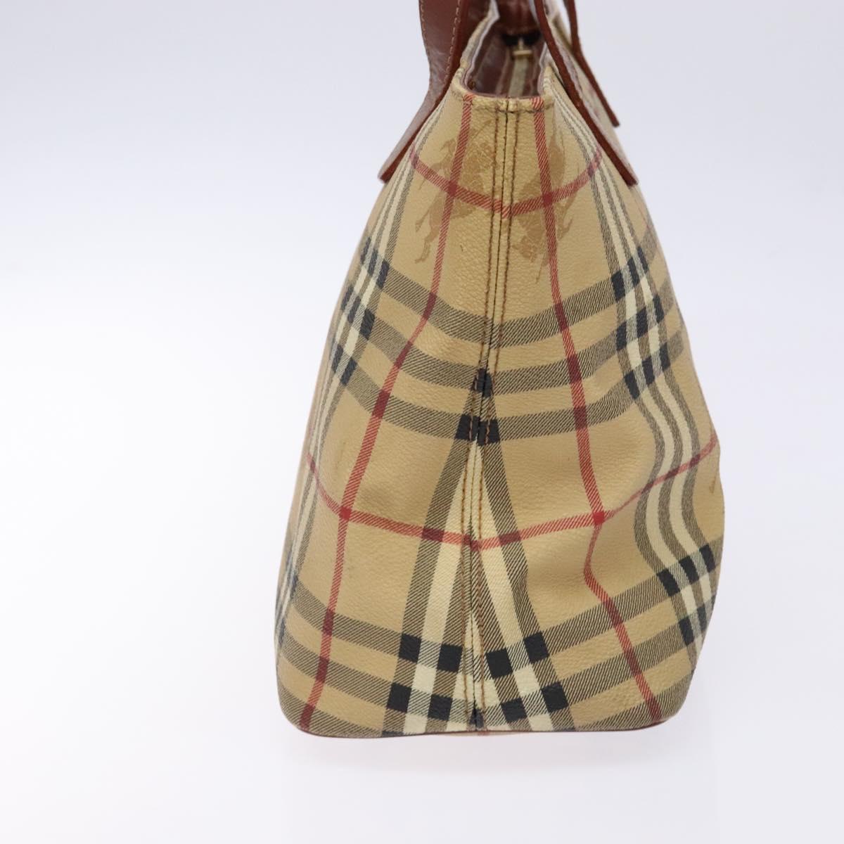 BURBERRY Nova Check Tote Bag PVC Beige Gold Auth BA5186